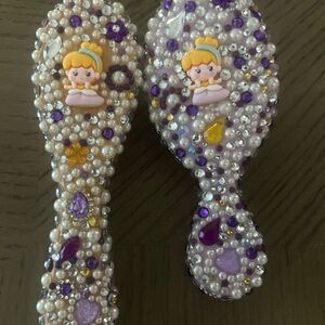 Decorative Pearl and Purple Hairbrush Set